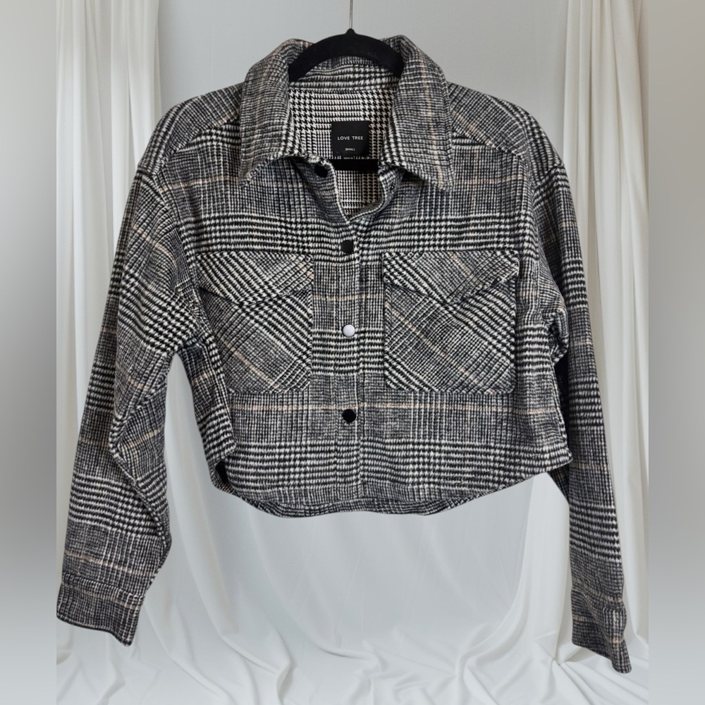 Love Tree Houndstooth Cropped Jacket in Black and White NEW NEVER WORN